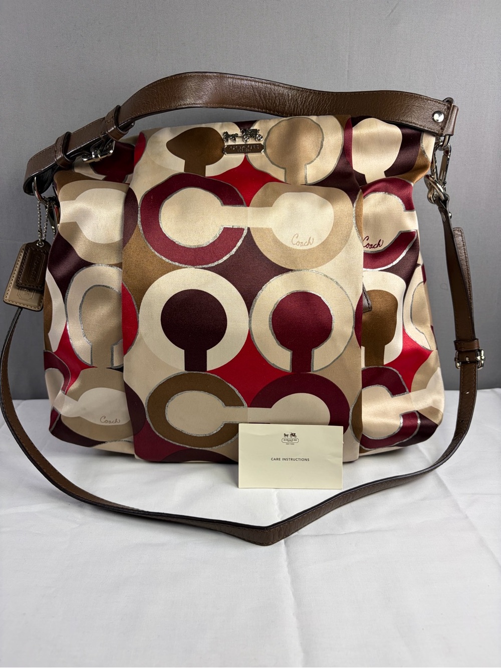 Coach Circle-Print Shoulder Bag in Red, Brown and Cream